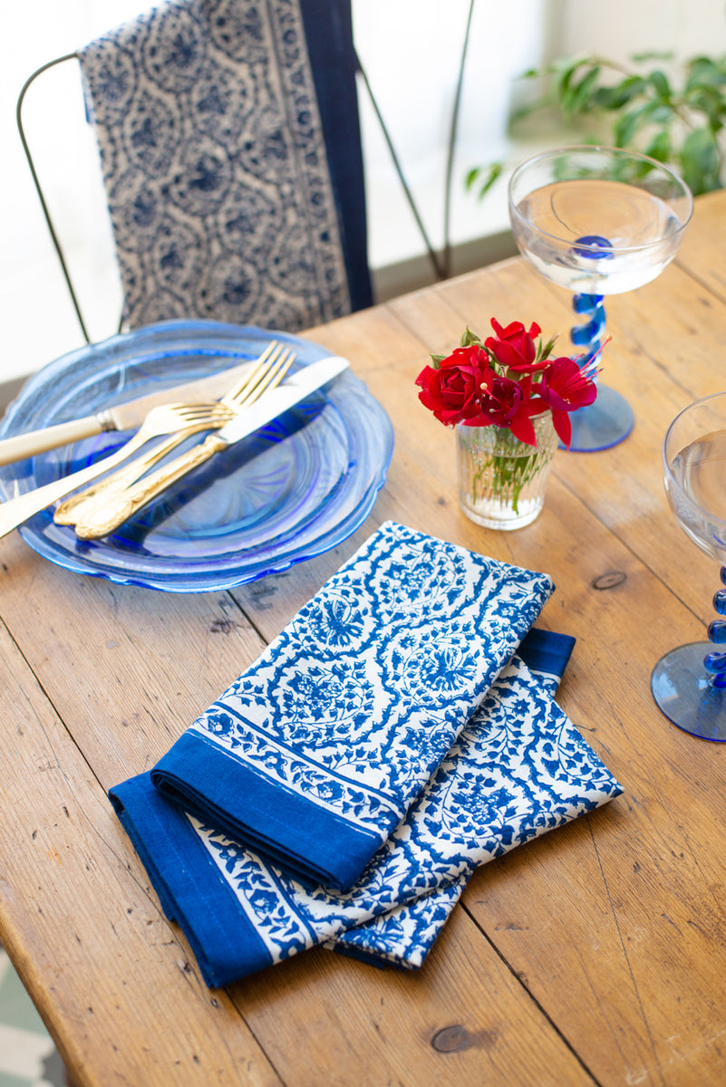 Blue & White Block Print Napkins (Set of 4) — Grace Home Decor