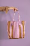 Pink & Mustard Striped Recycled Tote Bag