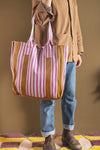 Pink & Mustard Striped Recycled Tote Bag