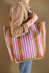 Pink & Mustard Striped Recycled Tote Bag