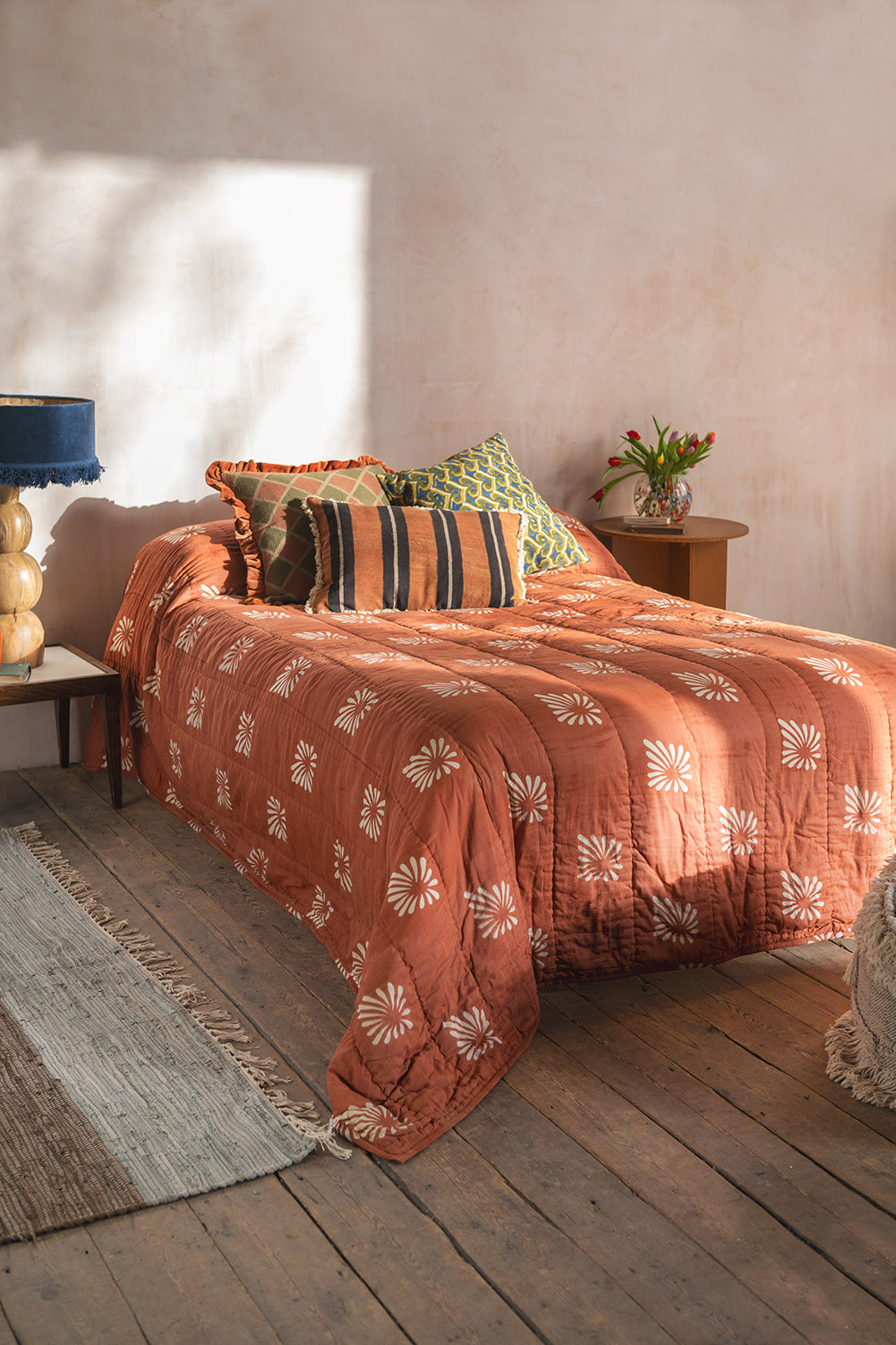 Terracotta Block Print Cotton Quilt