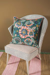 Sea Green Floral Embroidered Cushion Cover