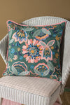 Sea Green Floral Embroidered Cushion Cover