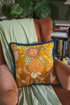 Gold Velvet Floral Embroidered Cushion Cover