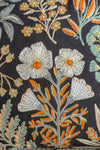 Jet Black Botanical Embroidered Cushion Cover