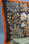 Jet Black Botanical Embroidered Cushion Cover