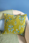 Sage Green Velvet Botanical Embroidered Cushion Cover