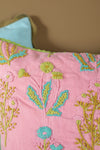 Pink Botanical Embroidered Cushion Cover