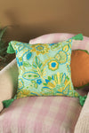 Turquoise Floral Embroidered Cushion Cover