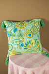 Turquoise Floral Embroidered Cushion Cover