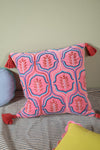 Pink Velvet Pinnate Leaf Embroidered Cushion Cover