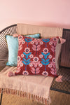 Burgundy Velvet Flower Embroidered Cushion Cover