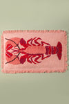 Lobster Embroidered & Tufted Pink Cushion Cover