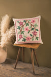 Pink & Cream Embroidered Floral Cushion Cover