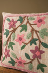 Pink & Cream Embroidered Floral Cushion Cover