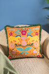 Orange Embroidered Dancing Horses Cushion Cover