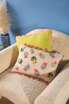 Cream Embroidered Flowers Cushion Cover