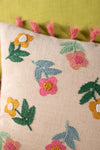 Cream Embroidered Flowers Cushion Cover