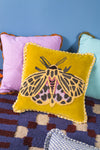 Ochre Embroidered Moth Velvet Cushion Cover