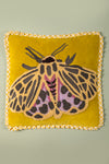 Ochre Embroidered Moth Velvet Cushion Cover