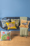 Ochre Embroidered Moth Velvet Cushion Cover