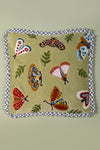 Sage Embroidered Moths Velvet Cushion Cover