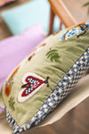 Sage Embroidered Moths Velvet Cushion Cover