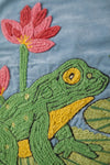 Blue Embroidered Frog Velvet Cushion Cover