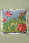 Blue Embroidered Frog Velvet Cushion Cover