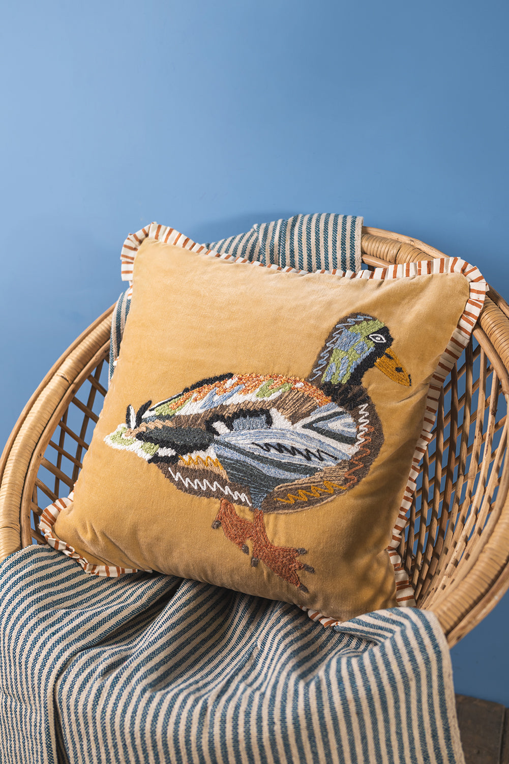 Ecru Embroidered Duck Velvet Cushion Cover