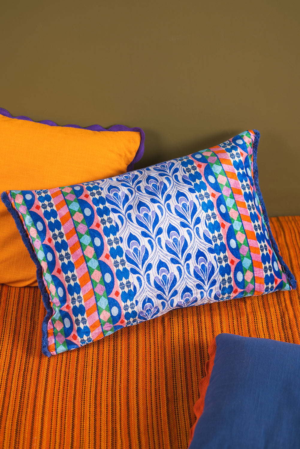 Mediterranean Striped Velvet Cushion Cover