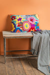 Multicoloured Embroidered Abstract Floral Cushion Cover