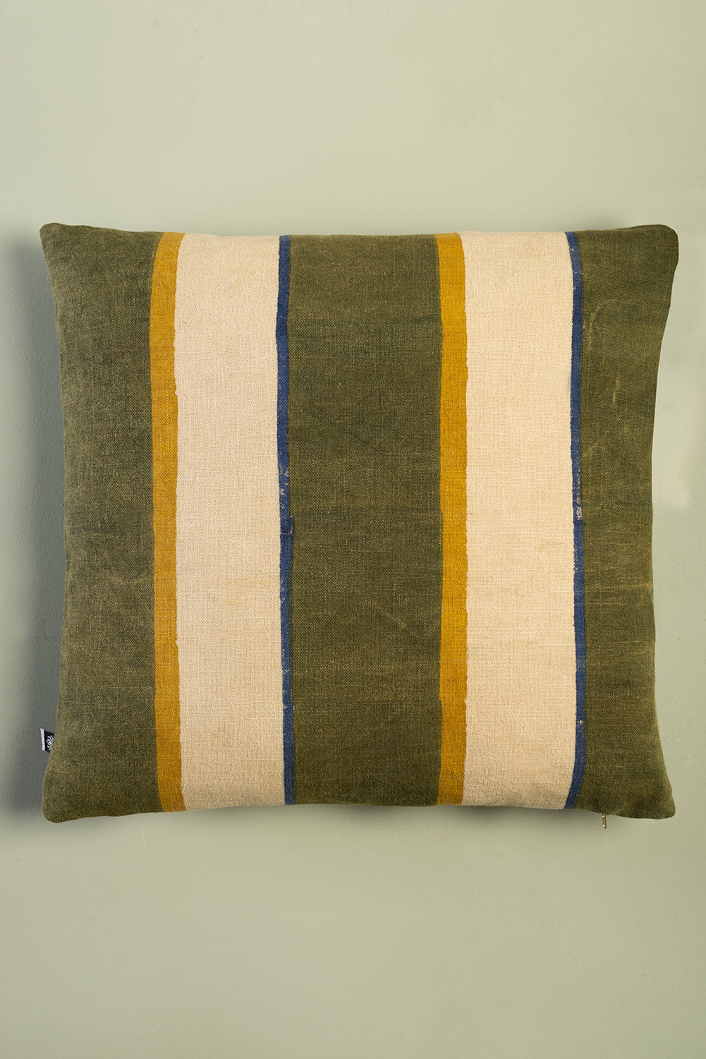 Hunter Green Stripe Block Print Cushion Cover