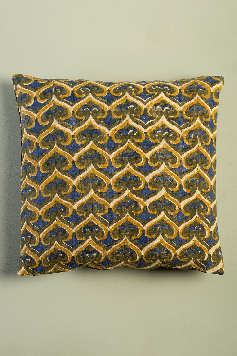 Olive & Navy Spade Block Print Cushion Cover