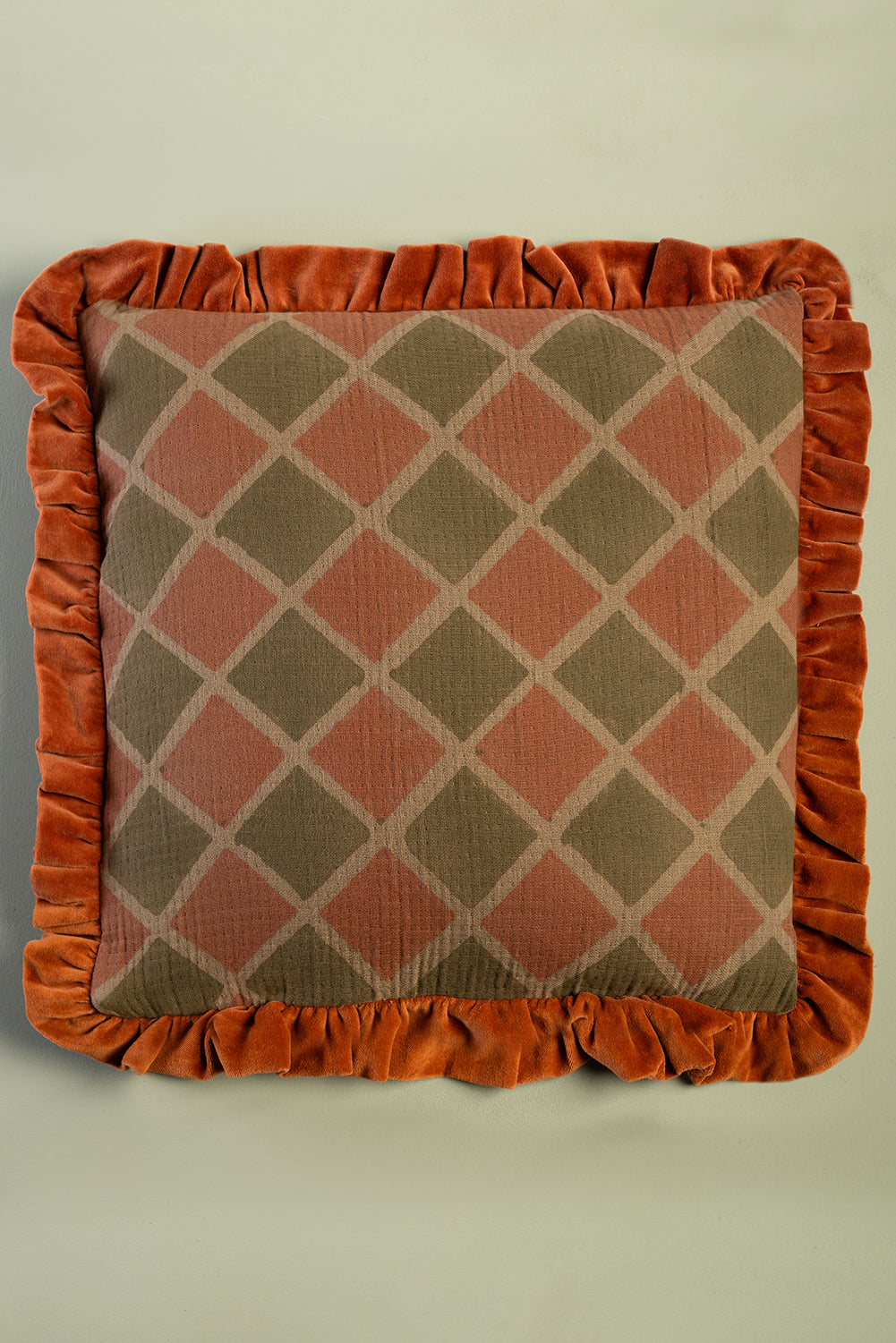 Rust & Sage Harlequin Block Print Cushion Cover