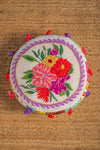 Floral Embroidered & Patch White Pouffe