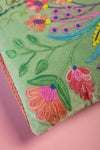 Sage Green Floral Embroidered Cushion Cover