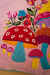 Pink Embroidered Toadstools Cushion Cover