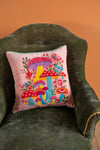 Pink Embroidered Toadstools Cushion Cover