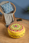 Floral on Yellow Embroidered Pouffe