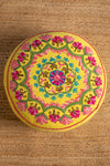 Floral on Yellow Embroidered Pouffe