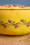 Floral on Yellow Embroidered Pouffe