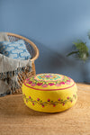 Floral on Yellow Embroidered Pouffe