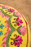 Floral on Yellow Embroidered Pouffe