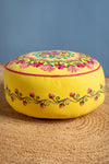 Floral on Yellow Embroidered Pouffe