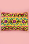 Floral on Yellow Embroidered Cushion Cover