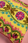 Floral on Yellow Embroidered Cushion Cover