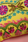 Floral on Yellow Embroidered Cushion Cover