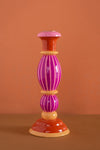 Pink Stripe Hand Painted Wooden Candle Holder