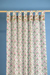 Taffy Pink Florals on White Block Print Curtain